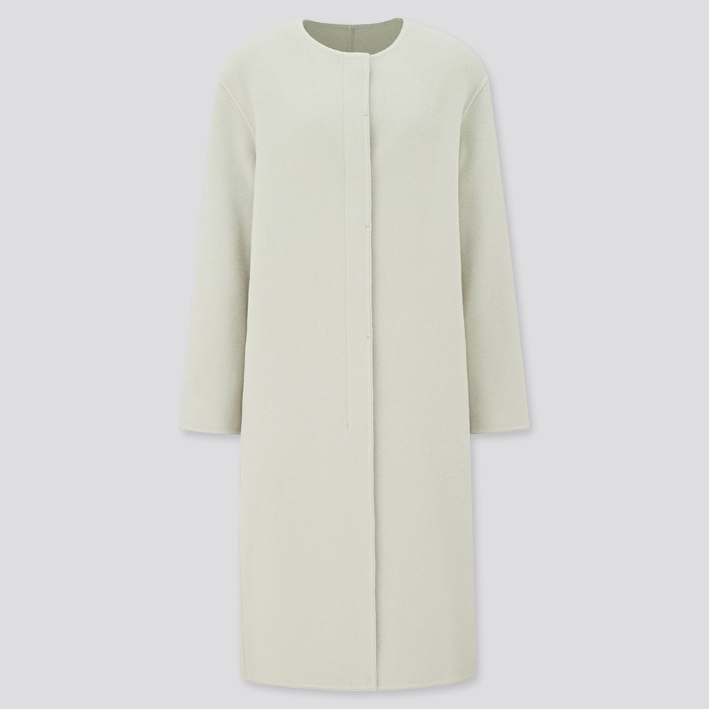 UNIQLO｜NWOT Double Face Collarless Dress Coat with Slit in Green Sz XS/S